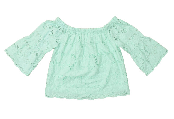 Cato Tops - CATO Women's Blue Green Eyelet Off Shoulder Bell Sleeve Top Blouse Size M Cotton